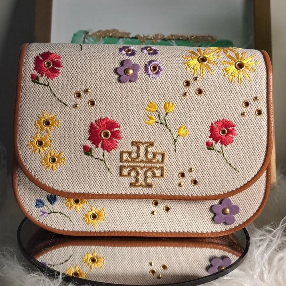 Tory Burch NWOTs Britten Floral Canvas Small Saddle Bag